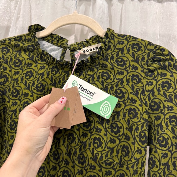 New Boden Green Twill Floral Mini Dress Sz 2 - Picture 3 of 4